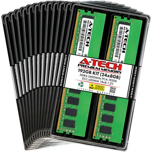 A-Tech 192Gb 24X 8Gb 1Rx8 Pc4-19200E Ddr4 2400 Mhz Ecc Udimm Server Memory Ram