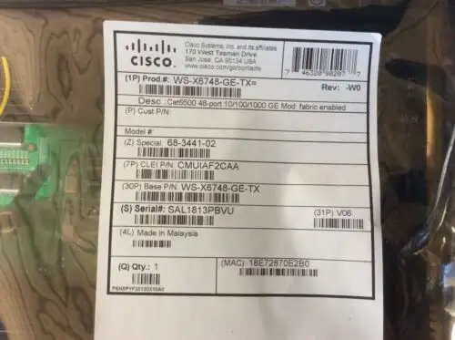 Never Seal ed Cisco Ws-X6748-Ge-Tx= With Manual Cisco 6500 48-Port