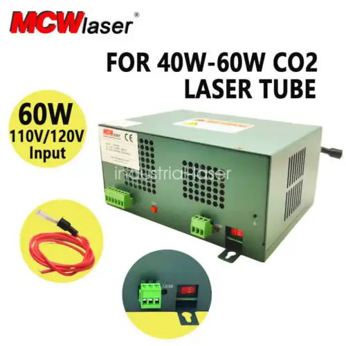 Mcwlaser 60W Co2 Laser Power Supply 220V For 60W Co2 Tube & 40W 50W 60W Engraver
