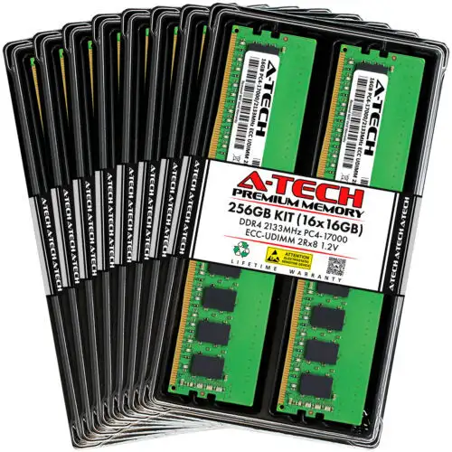 A-Tech 256Gb 16X 16Gb 2Rx8 Pc4-17000E Ddr4 2133 Mhz Ecc Udimm Server Memory Ram