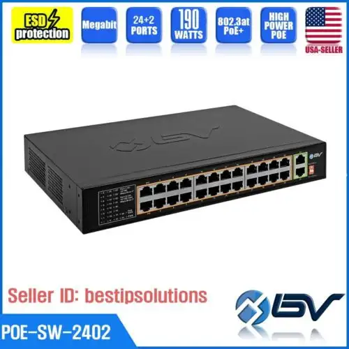 Bv-Tech Poe-Sw2402 24 Port Poe+ Switch With 2 Gigabit Ethernet Long Range