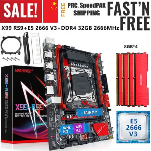Lga 2011-3 X99 Motherboard 32G Ddr4 2666Mhz Nvme Wifi M.2 W/ Xeon E5 2666 V3 Cpu