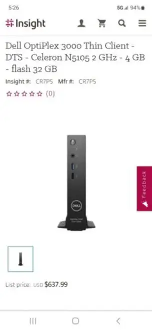 New Dell Optiplex 3000 Tc Intel Celeron Processor N5105 4Gb Ram 32Gb Emmc~ Cr7P5
