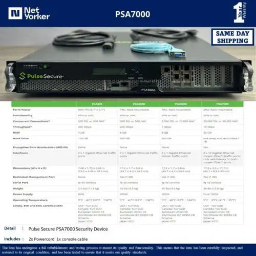 Pulse Secure Psa7000 Network Security Appliance - Same Day ping