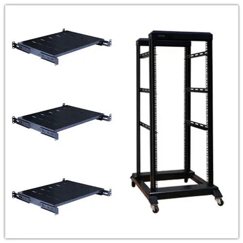 27U 4 Post Frame 19'' Server/Audio Steel Rack Deep From 32" With 3 Shelves
