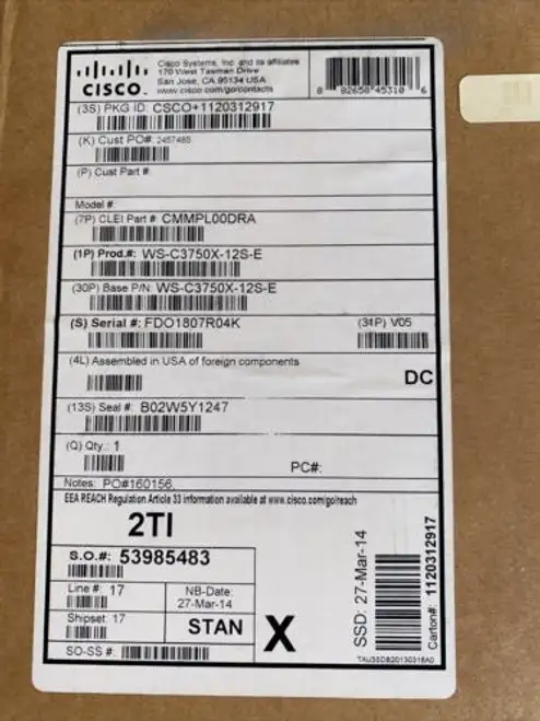 New Cisco Ws-C3750X-12S-E 3750X 12Port Switch 350W Pwr Nm-1G Nob Ipservice #2