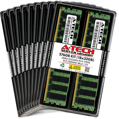 A-Tech 576Gb 18X 32Gb 4Rx4 Pc4-17000L Ddr4 2133 Mhz Ecc Lrdimm Server Memory Ram