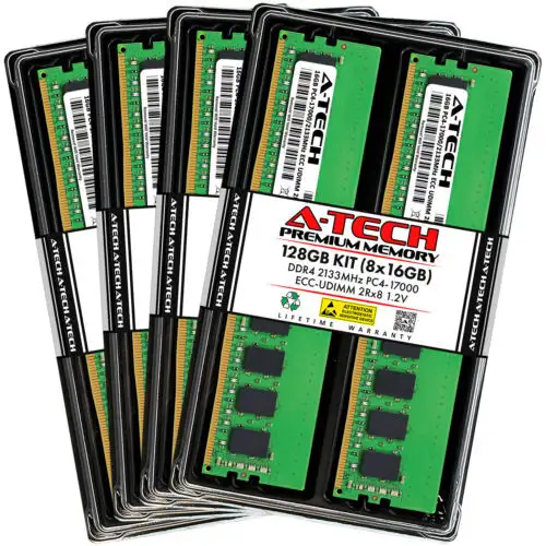 A-Tech 128Gb 8X 16Gb 2Rx8 Pc4-17000E Ddr4 2133 Mhz Ecc Udimm Server Memory Ram