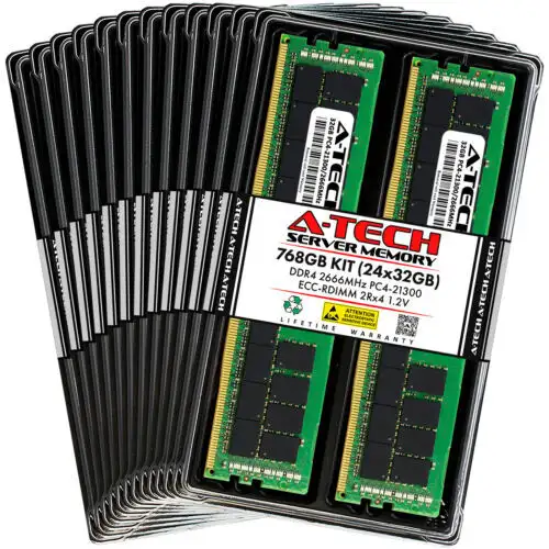 A-Tech 768Gb 24X 32Gb 2Rx4 Pc4-21300R Ddr4 2666 Ecc Reg Rdimm Server Memory Ram