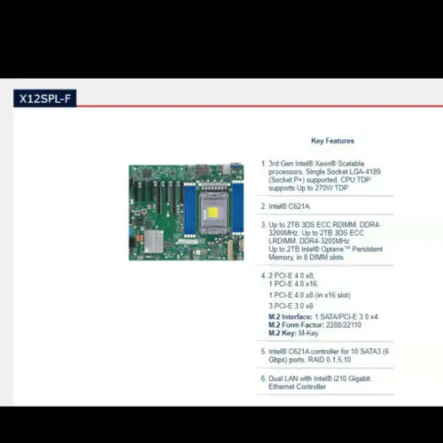 Intel Xeon Gold 6336Y Es Cpu+Supermicro X12Spl-F Motherboard Combination