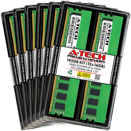 A-Tech 192Gb 12X 16Gb 2Rx8 Pc4-17000E Ddr4 2133 Mhz Ecc Udimm Server Memory Ram
