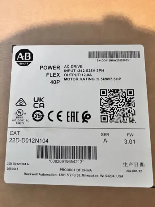 Allen-Bradley 22D-D012N104 Powerflex 40P Catalog 22Dd012N104 Ser A