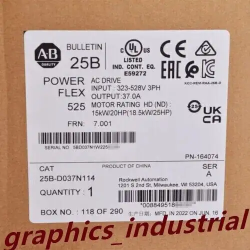 New Factory Sealed Allen-Bradley 25B-D037N114 Powerflex 525 Ac Drive 25Bd037N114