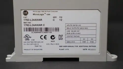 1762-L24Awar /C Micrologix 14-Inputs 120Vac 10-Relay Hmi Ports