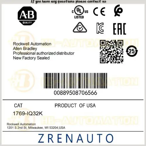 1769-Iq32K Allen Bradley Compactlogix 32 Pt 24Vdc D/I Module #Zypl
