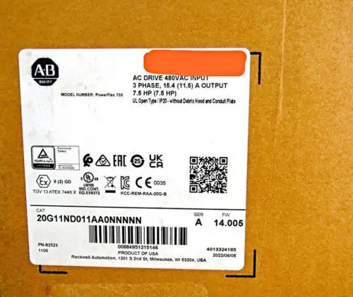 New Allen-Bradley 20G11Nd011Aa0Nnnnn Powerflex Air Cooled 755Ac Drive Sealed