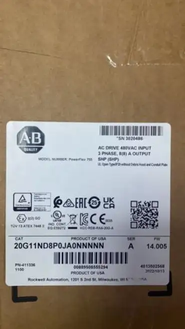 Allen-Bradley 20G11Nd8P0Ja0Nnnnn Powerflex Air Cooled 755Ac Drive