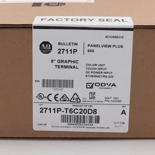 Allen-Bradley 2711P-T6C20D8 Panelview Plus 600 6'' Graphic Terminal 2711Pt6C20D8