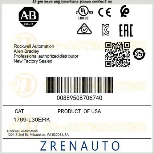 1769-L30Erk Allen Bradley Compactlogix 1Mb Controller #Zypl