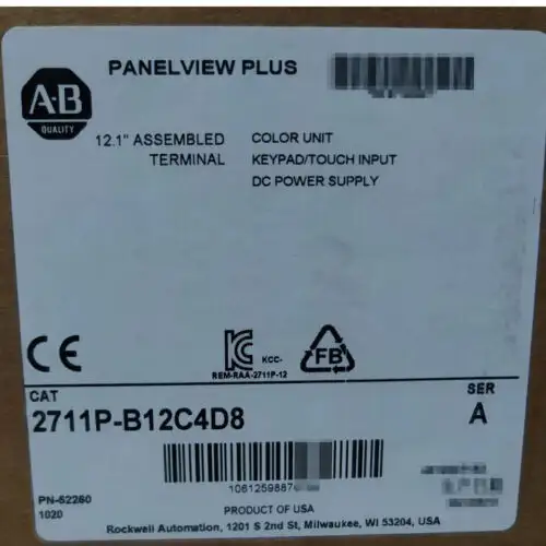 Allen Bradley 2711P-B12C4D8 /A Panelview Plus Touch Ethernet 24Vdc 2711Pb12C4D8