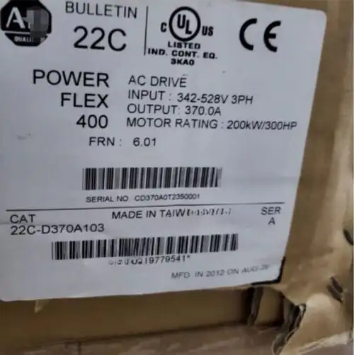 Allen Bradley Ab 22C-D370A103 Powerflex 400- 200 Kw (300 Hp) Ac Drive Sealed