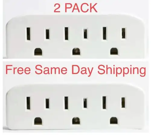 2 Wall Tap Grounded 3 Outlet Triple Ac Wall Plug Power Splitter Electric Adapter