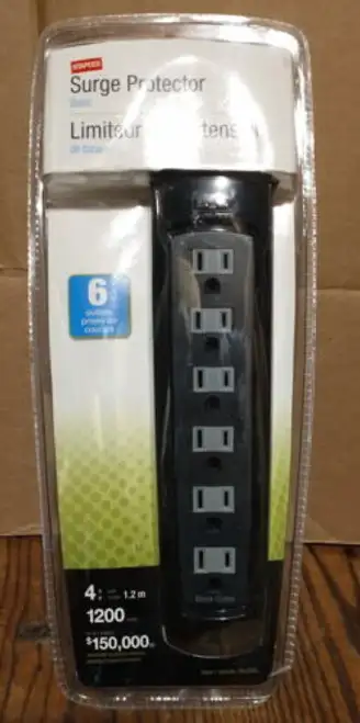 Staples Surge Protector Basic 6 Outlets Home 4 Ft Cord 1200 Joules Safety Covers