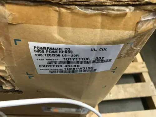 Powerware 6000 Powerpass 120/208 L6-20R 101711106-002 Pro60Pdm2