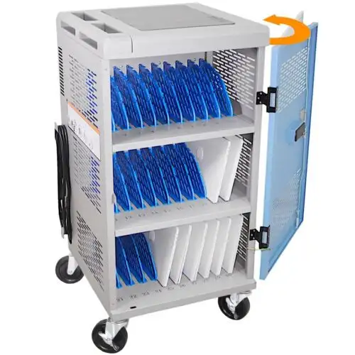 Fully Assembled Charging Station Cart Cable Cord Management Security 30 Unit Gry