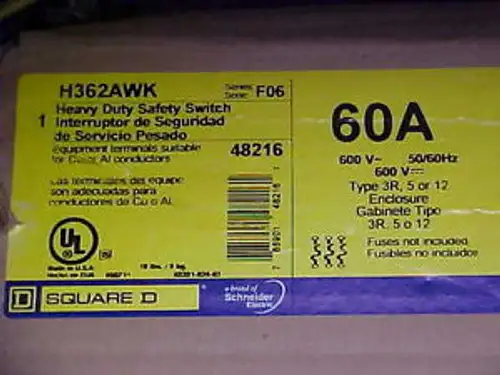 Square D 60 Amp Hd Safety Switch Fuseable Ds-78