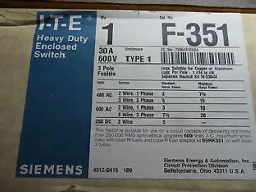 1 Siemens F-351 General Duty Enclosed Switch