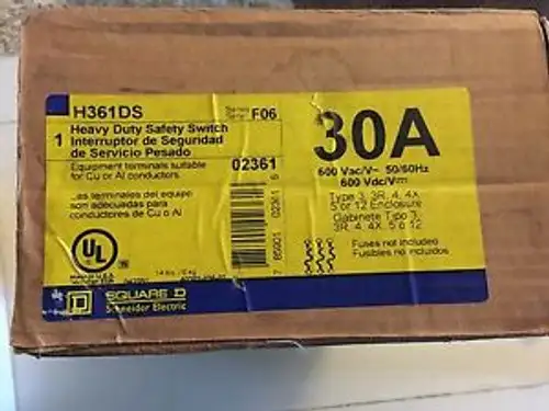 New H361Ds Sqd 30Amp 600V Stainless Heavy Duty Disconnect Nema 4X Fusible