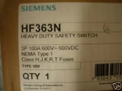 Hf363N 100 Amp 600V 3 Pole Nema 1 Disconnect