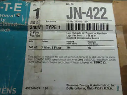 1 Siemens Jn-422 General Duty Enclosed Switch