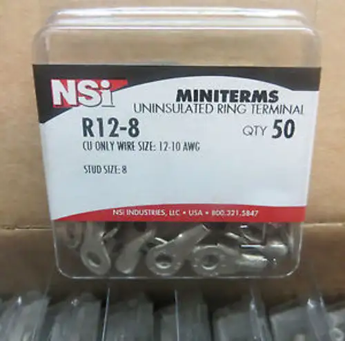 1750 Nsi Industries R12-8 Miniterms Uninsulated Ring Terminals 12-10Awg Stud 8
