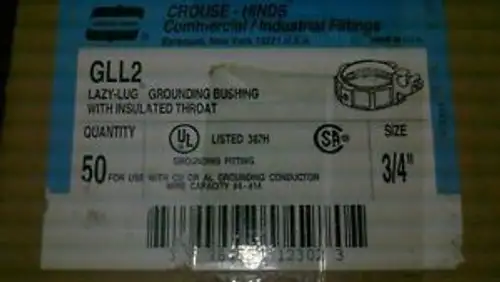 GLL-2 CROUSE HINDS(MIDWEST). 3/4 INCH INSULATED GROUNDING BUSHING.
