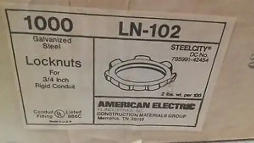 Thomas Betts Ln102 3/4 Galvonized Rigid Conduit Lock Nut Locknut 1000/Pk Ln-102