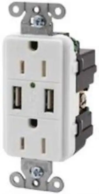 Hubbell Wiring Devices-Usb15X2W-Usb Charger Receptacle 15A 125Vac White