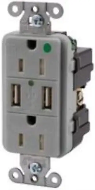 Hubbell Wiring Devices-Usb8200Gy-Usb Charger Receptacle 15A 125Vac Grey