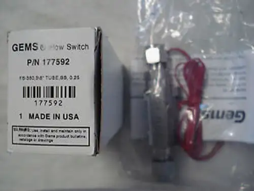 GEMS SENSORS 177592 FLOW SWITCH IN-LINE FS-380 SERIES SPEC. 0.25 GPM 20 VA
