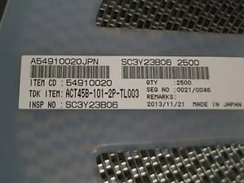 ACT45B1012PTL003 TDK 2500 PC FACT REEL CHOKE COM MODE 100UH 5.8KOHM SMD