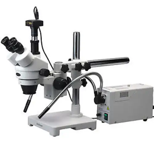 Amscope Sm-3Tz-Fod-M Fiber Light Trinocular Boom Microscope 3.5X-90X + Camera