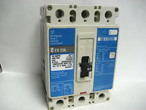 Westinghouse 80 Amp 3 Pole Circuit Breaker Fd 25K Fd3080 F-106B