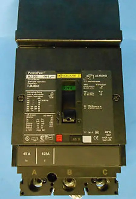 Square D Type Hj 060 Hja36045 3 Pole 45 Amp 600 Vac Circuit Breaker .... Wb-110