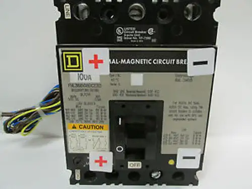 Square D 3 Pole 100A. Breaker W/Shunt Trip & Aux. Switch Fhl3610016Dc315 Wb-140