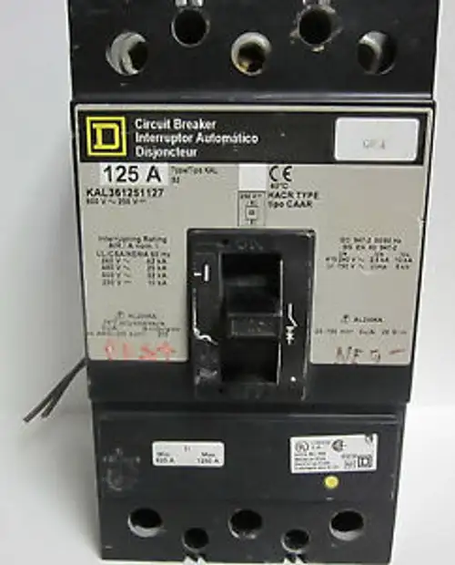Square D 125A Breaker With Undervoltage Trip 3 Pole. Kal361251127 Ll-31