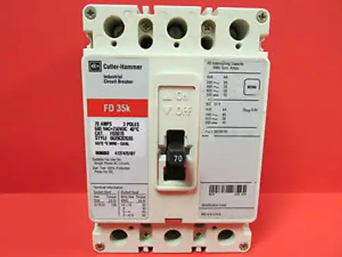Cutler-Hammer 70 Amp 3 Pole Circuit Breaker Fd3070 .......... Vc-36