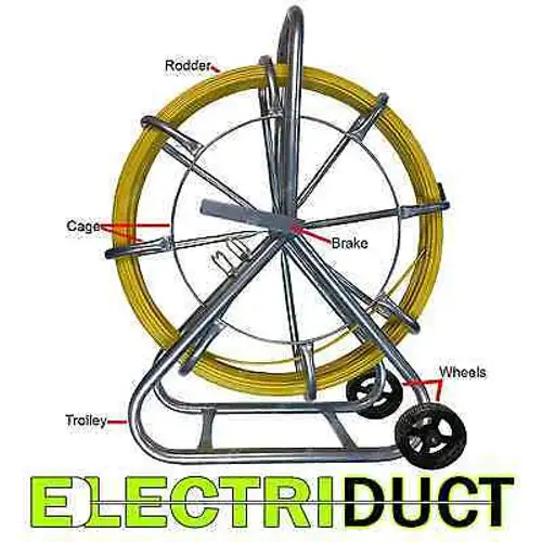 750Ft X 1/2 Diameter Cable Rodder Duct Coated Fiberglass W Cage And Wheel Stand