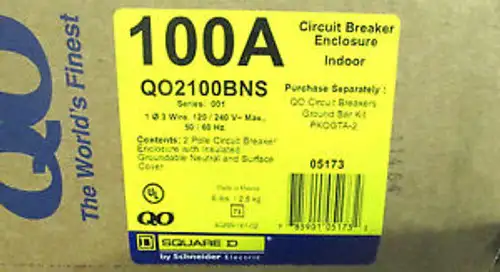 NEW.. Square D Circuit Breaker Enclosure 2P 100A 240V Cat# QO2100BNS .. VY-104