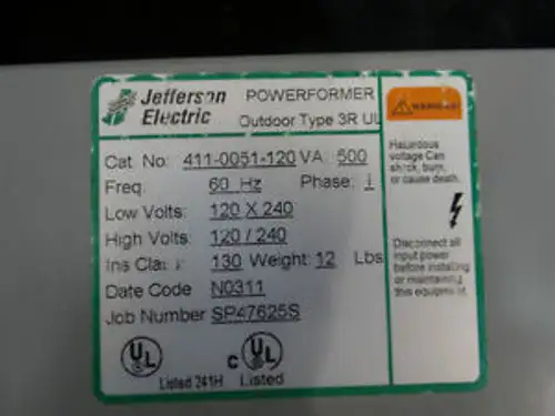 Jefferson Electric Transformer 411-0051-120